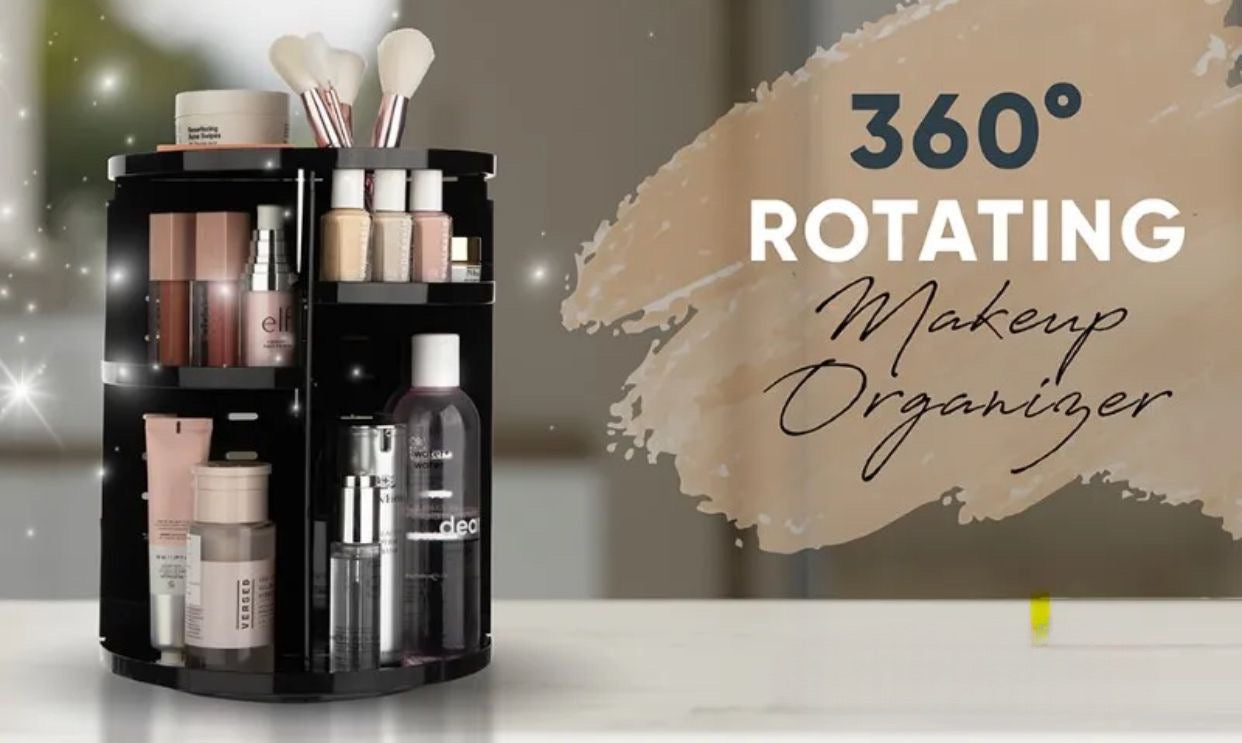 360° Rotating Makeup Organizer – Adjustable Cosmetic Storage for Vanity & Countertops