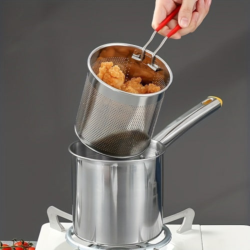 Stainless Steel Deep Frying Pot with Oil Drainer Basket – Perfect for Home Cooking