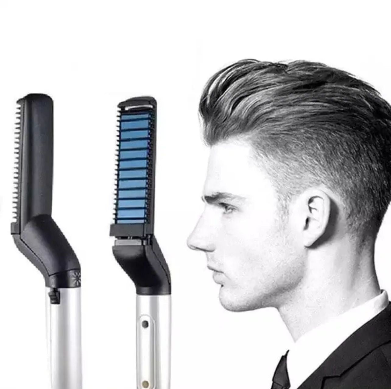 Men’s Quick Beard & Hair Styler – Electric Straightener & Curling Brush