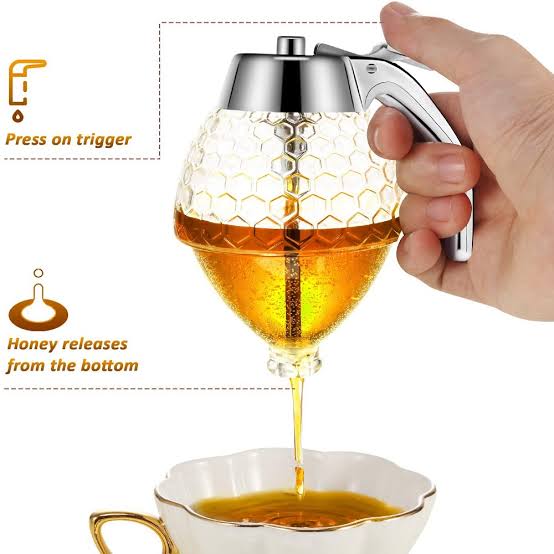 Honey Dispenser Jar with Trigger Release – No-Drip Glass Syrup Container
