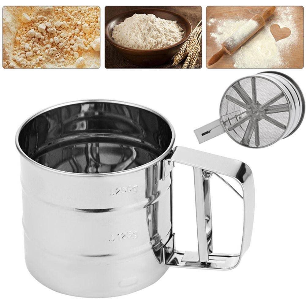 Stainless Steel Flour Sifter – Handheld Baking Sieve with Squeeze Handle