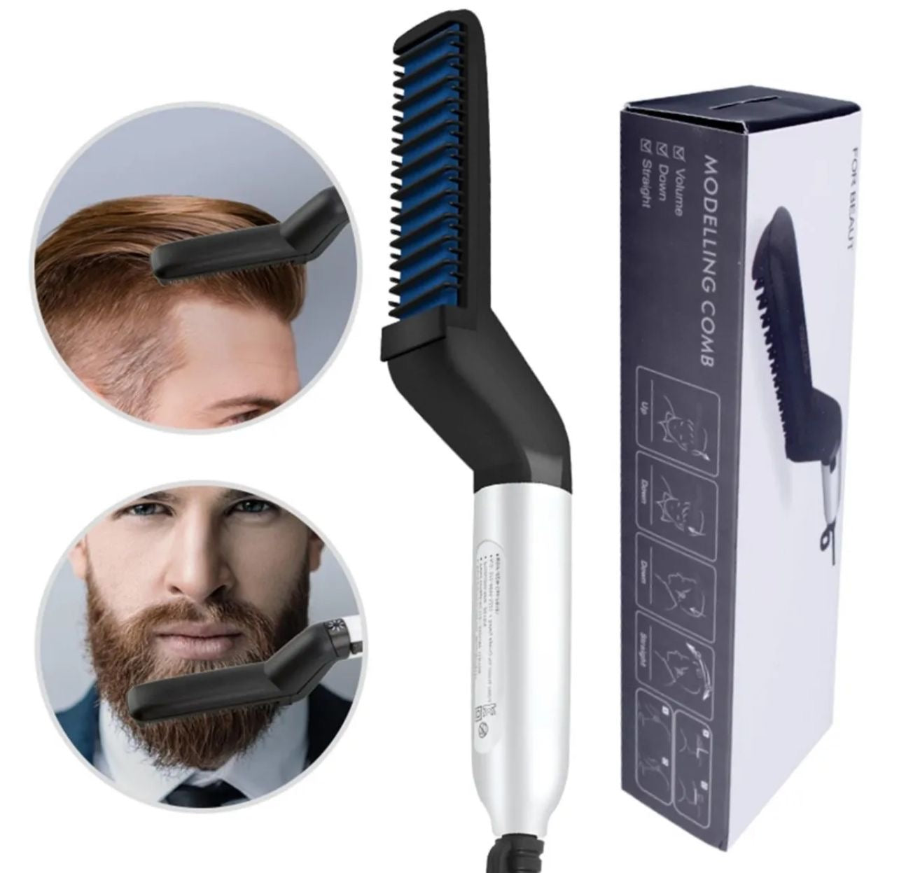 Men’s Quick Beard & Hair Styler – Electric Straightener & Curling Brush