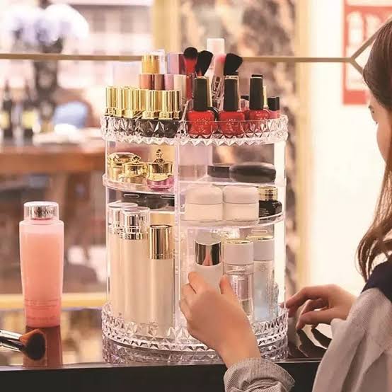 360° Rotating Makeup Organizer – Adjustable Cosmetic Storage for Vanity & Countertops