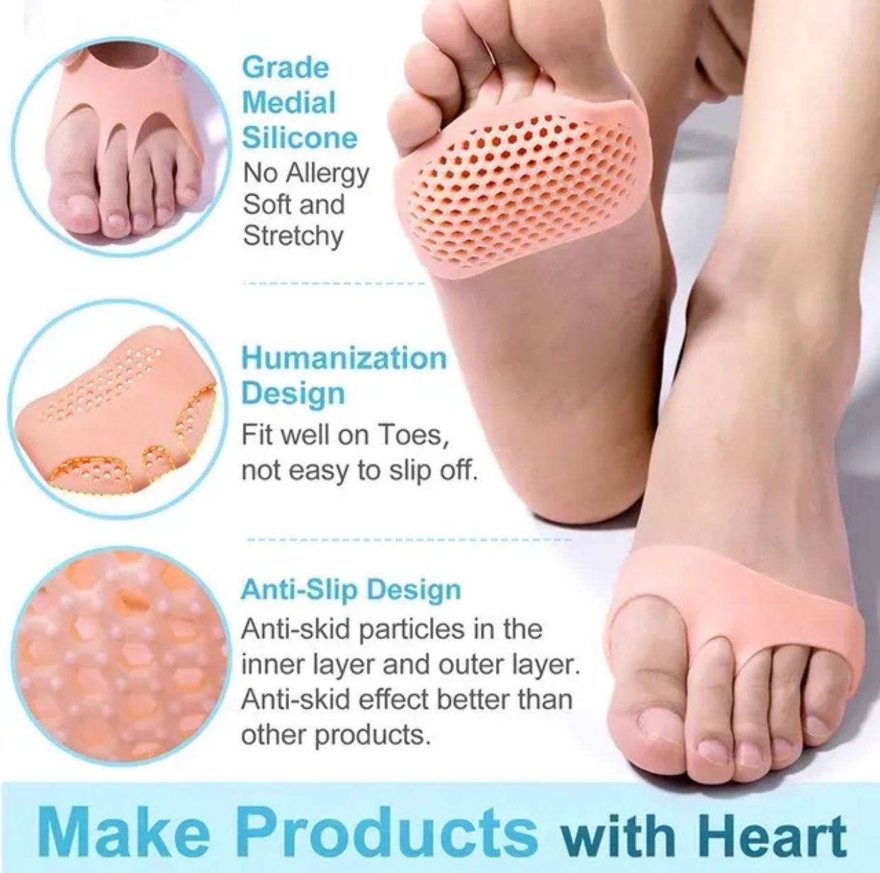 Silicone Gel Forefoot Cushion Pads – Anti-Slip & Shock Absorbing Foot Support