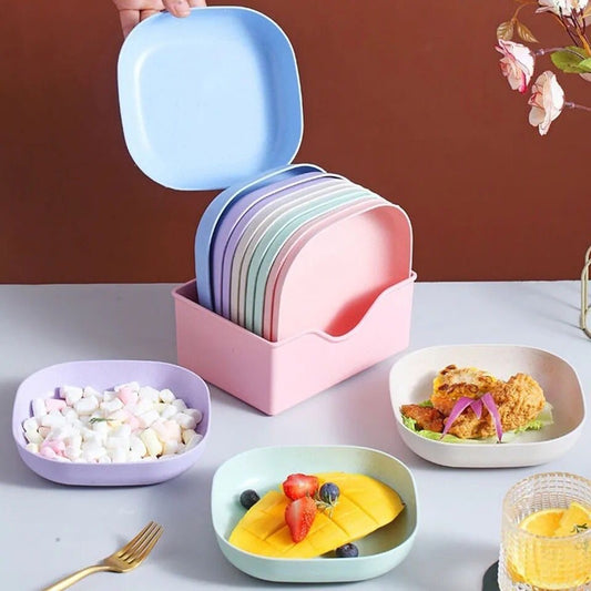 Multicolor Wheat Straw Plate Set – 10-Piece Eco-Friendly Dinnerware with Storage Box