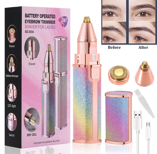 2-in-1 Rechargeable Eyebrow Trimmer & Facial Hair Remover – Precision Shaver for Women