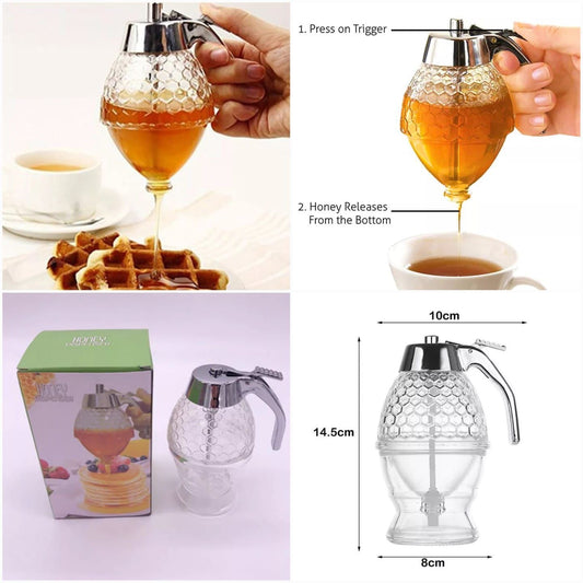 Honey Dispenser Jar with Trigger Release – No-Drip Glass Syrup Container