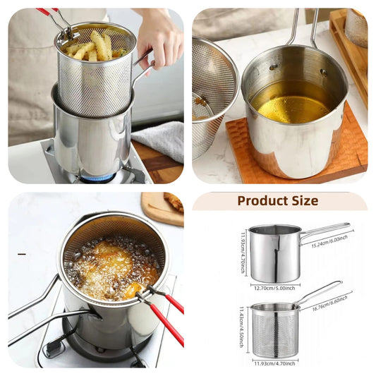 Stainless Steel Deep Frying Pot with Oil Drainer Basket – Perfect for Home Cooking