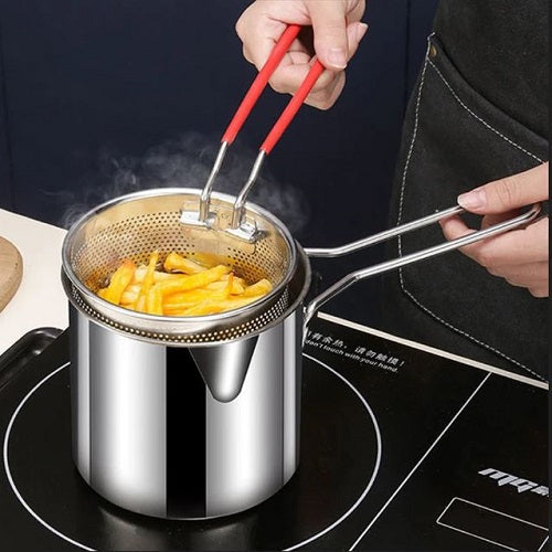 Stainless Steel Deep Frying Pot with Oil Drainer Basket – Perfect for Home Cooking