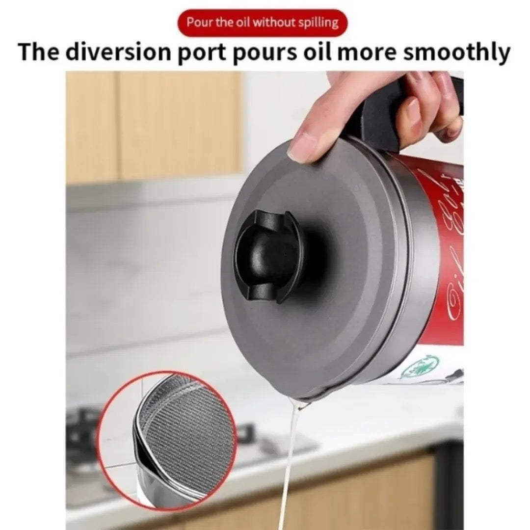 1.4L Stainless Steel Cooking Oil Filter & Storage Container with Lid and Strainer