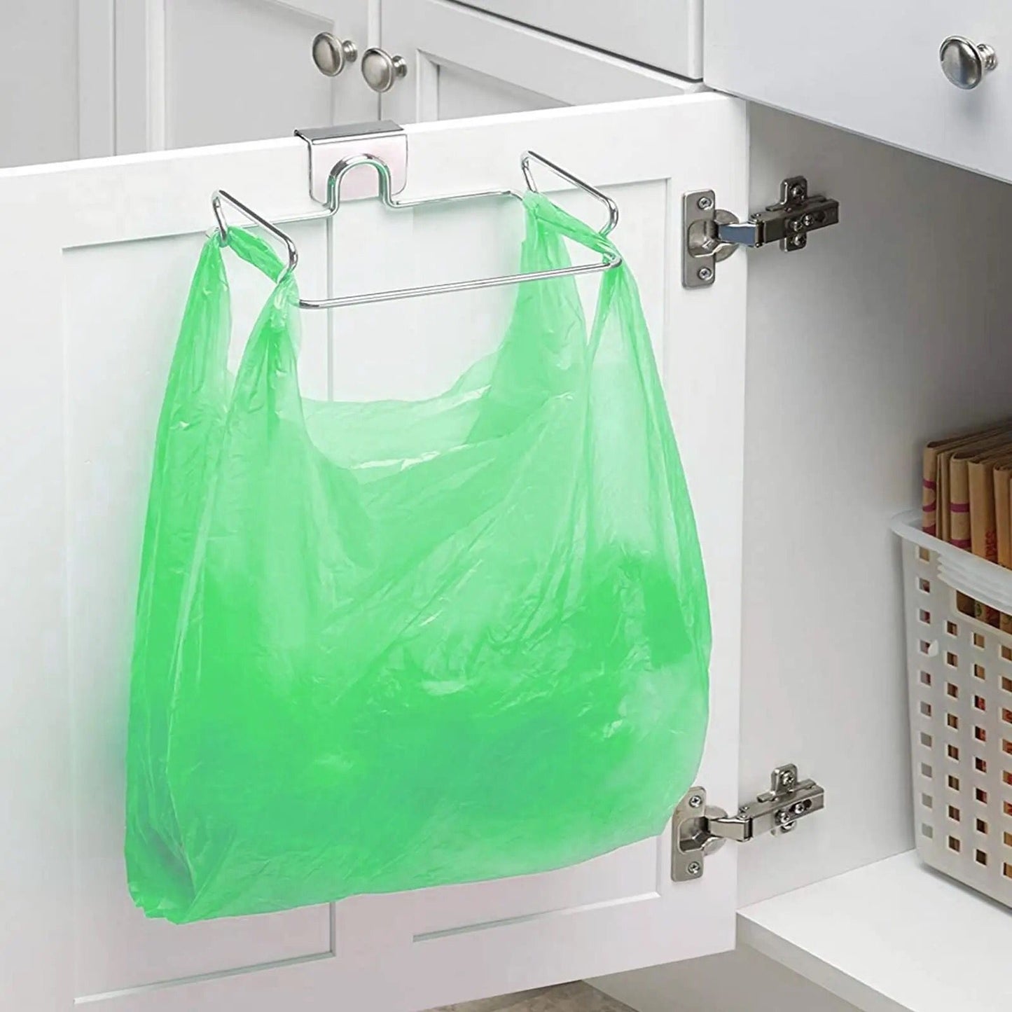 Over-the-Cabinet Door Hanging Trash Bag Holder – Stainless Steel Garbage Bag Rack