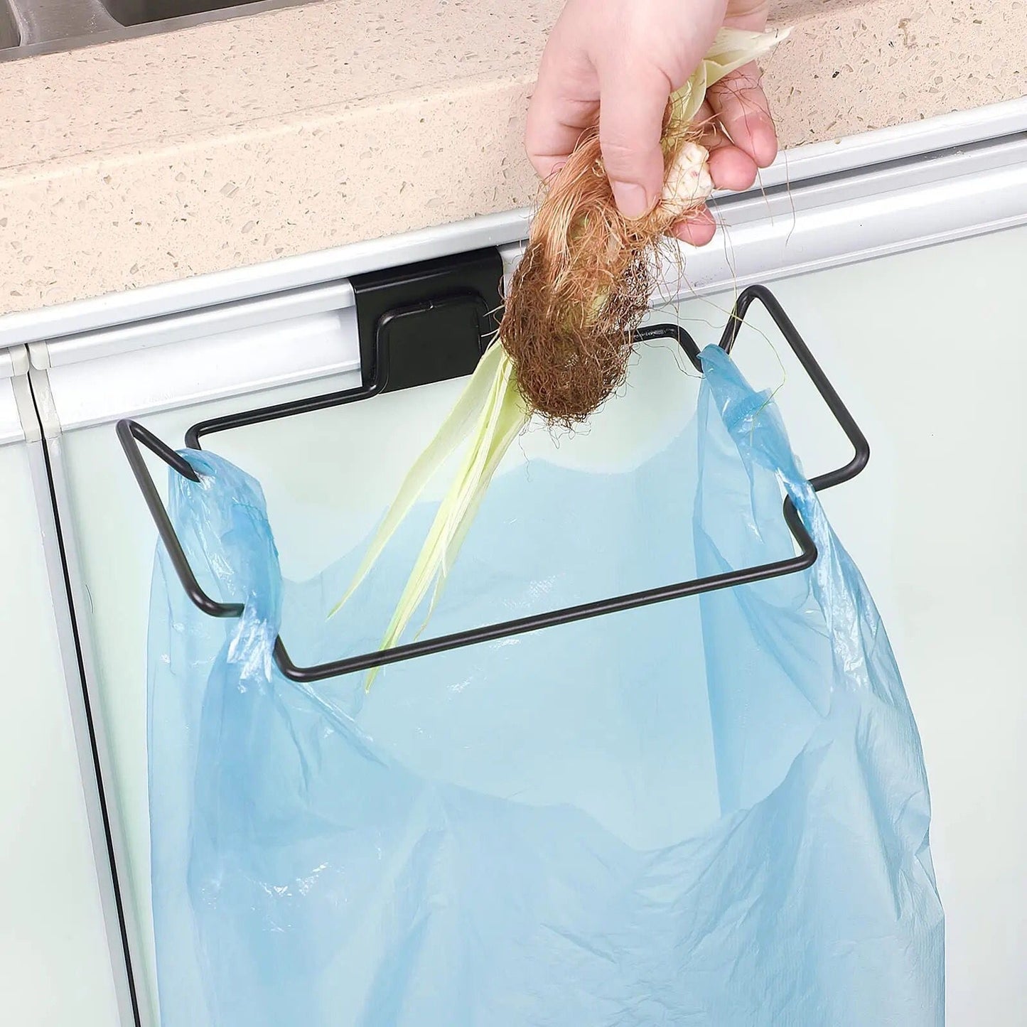 Over-the-Cabinet Door Hanging Trash Bag Holder – Stainless Steel Garbage Bag Rack